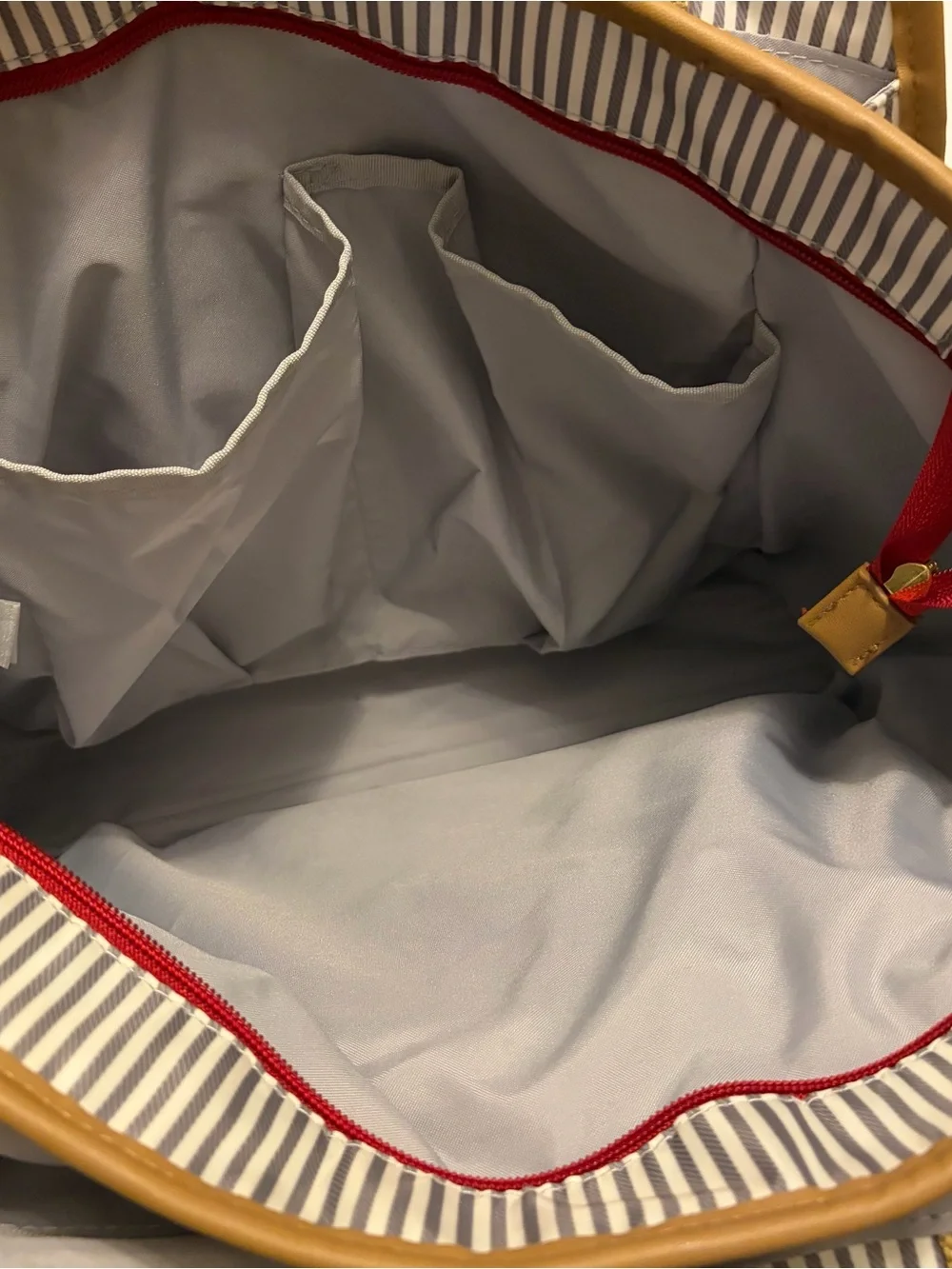 Skip Hop Grey & Cream Striped Gender Neutral Diaper Bag w Ubbi Changing Pad